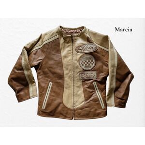 Marcia Collection Leather Racing Jacket S Brown Tan Moto USA 500 Patch